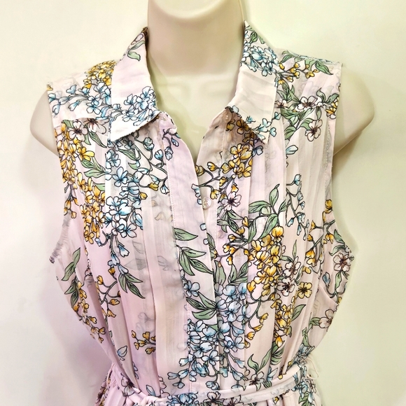 Nanette Lepore Pink/Green Multi-Color Floral Pleated Sleeveless Dress,Size 10 - Picture 5 of 16